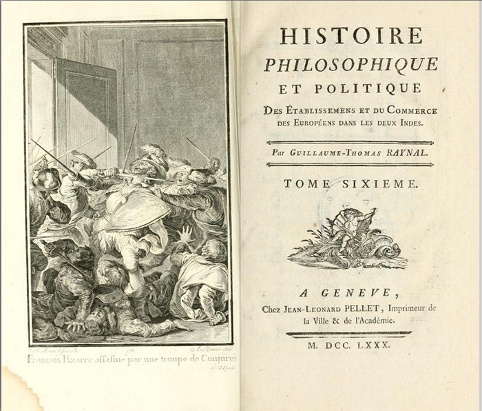 Histoire philosophique et politique de Raynal avec la collaboration de Diderot.